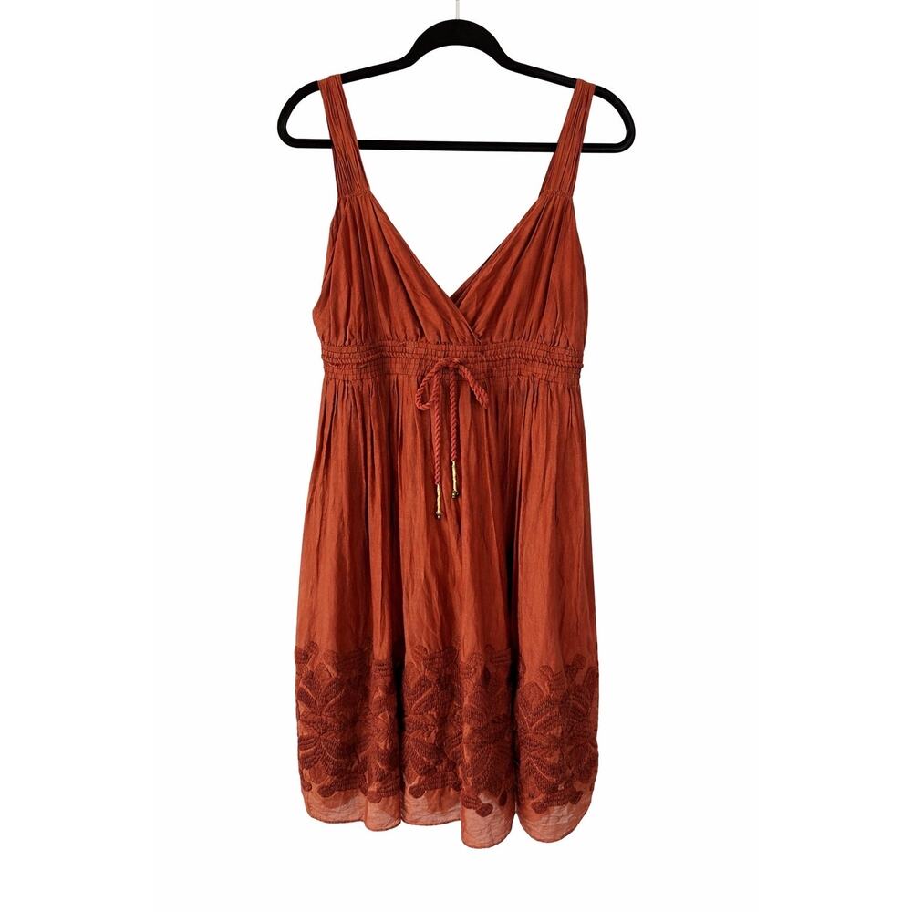 Banana Republic Boho Y2K Terracotta Embroidered Smocked Sleeveless Mini Dress 6